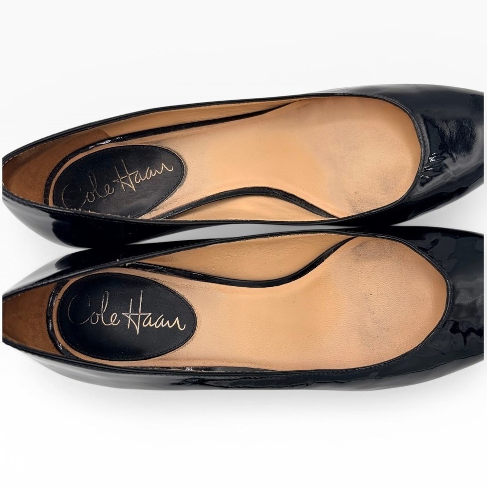 Cole Haan Nike Air Pumps 6.5 Classic Black Patent Leather Block Heel Round Toe - Picture 5 of 7